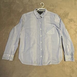 Tommy Hilfiger Button-Up Shirt Women's Large White Blue Stripe Preppy Nautical
